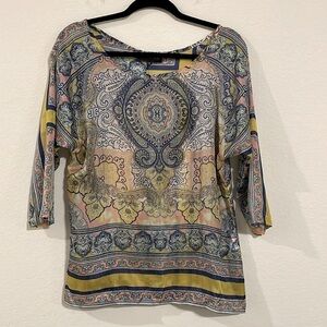 Ana Alcazar Women Tunic Medium Pink & Yellow 100% Silk Floral Contemporary